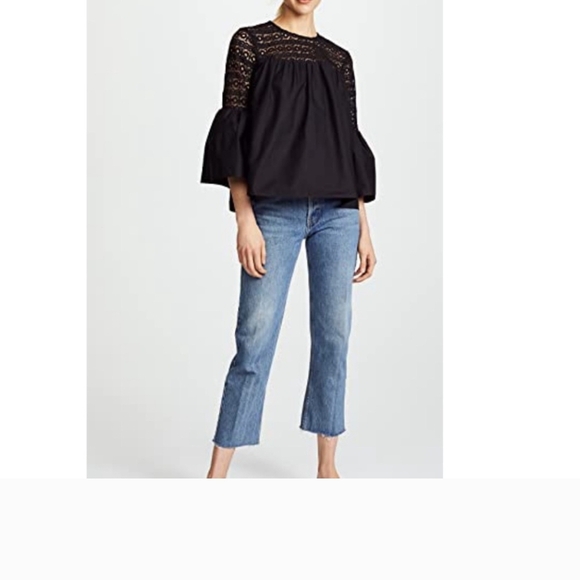Black Boxy Blouse with 3/4 Bell Sleeves - Picture 3 of 10